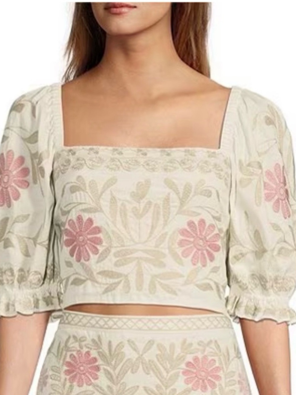 Antonio Melani Juliette Floral
Embroidered Square Neck Short
Puff Sleeve Blouse